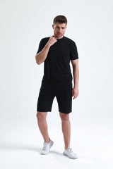 Siyah Normal Kesim Cepli Pamuklu Örme Sweat Şort