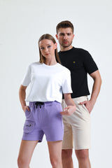 Bej Normal Kesim Cepli Pamuklu Örme Sweat Şort