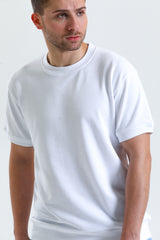 Beyaz Kısa Kollu Bisiklet Yaka %100 Pamuklu 2 İplik Tişört