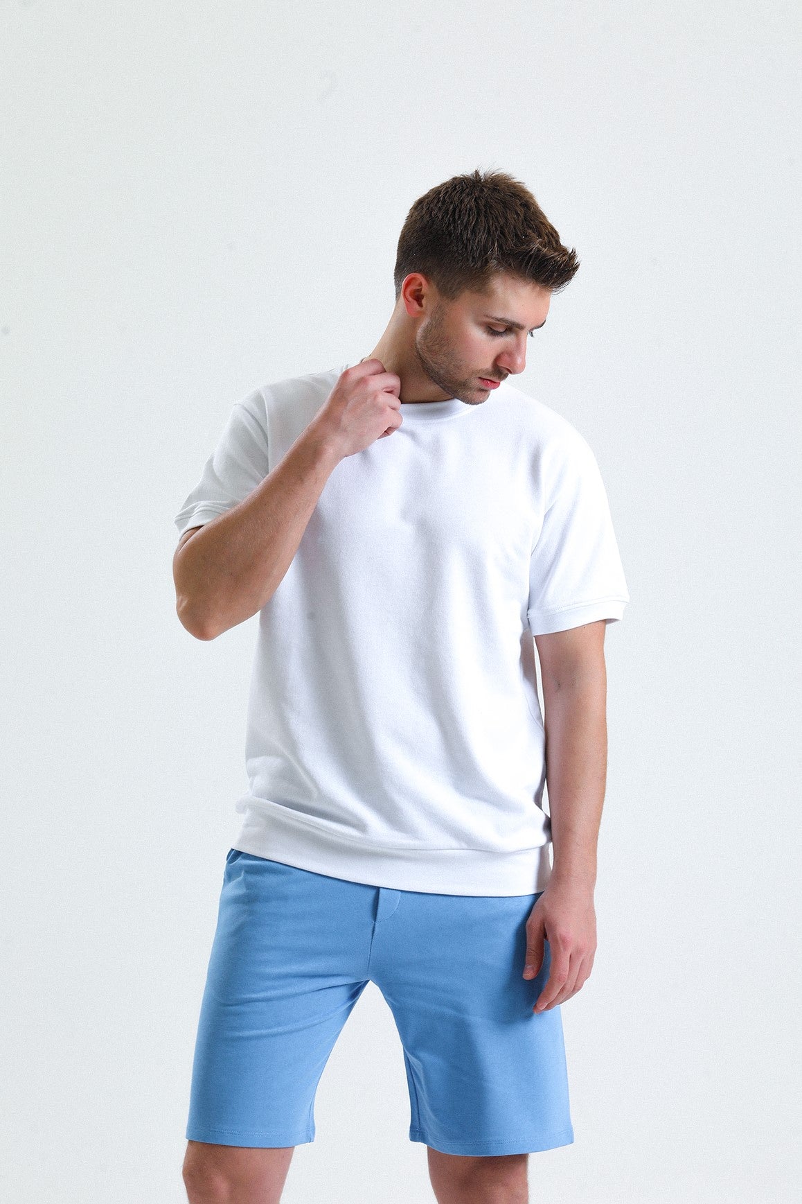 Beyaz Kısa Kollu Bisiklet Yaka %100 Pamuklu 2 İplik Tişört