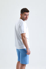 Beyaz Kısa Kollu Bisiklet Yaka %100 Pamuklu 2 İplik Tişört