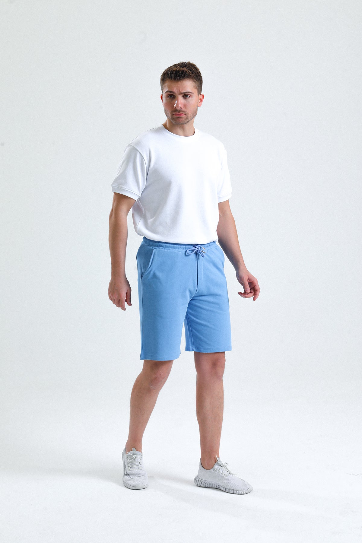 Mavi Normal Kesim Cepli Pamuklu Örme Sweat Şort