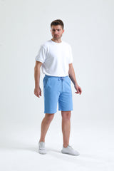 Mavi Normal Kesim Cepli Pamuklu Örme Sweat Şort