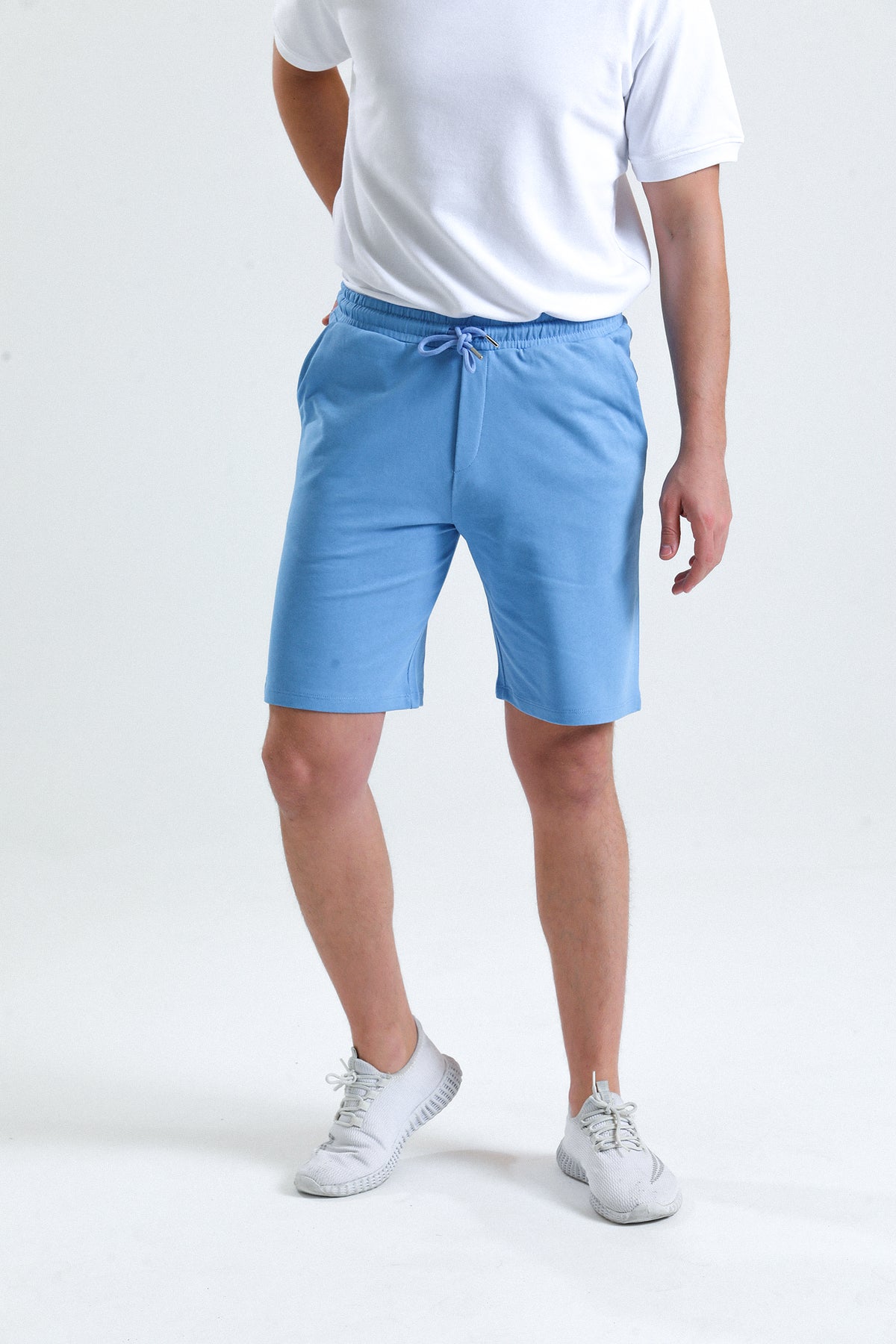 Mavi Normal Kesim Cepli Pamuklu Örme Sweat Şort