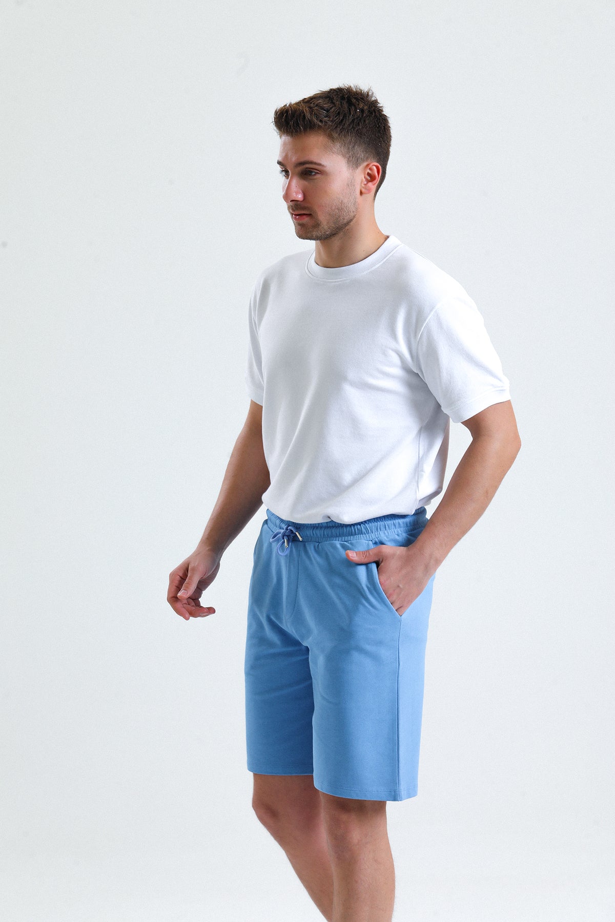 Mavi Normal Kesim Cepli Pamuklu Örme Sweat Şort