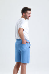 Mavi Normal Kesim Cepli Pamuklu Örme Sweat Şort