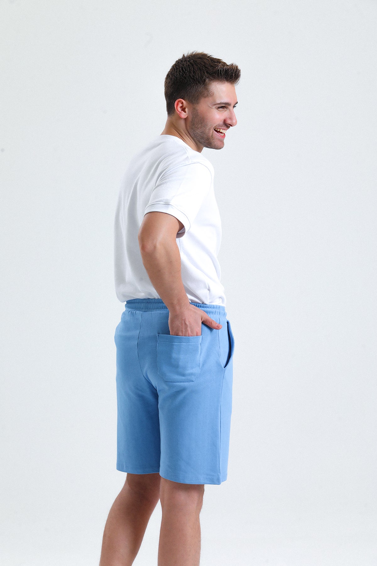 Mavi Normal Kesim Cepli Pamuklu Örme Sweat Şort