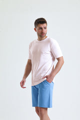 Pembe Bisiklet Yaka Kısa Kollu 2 İplik Tişört