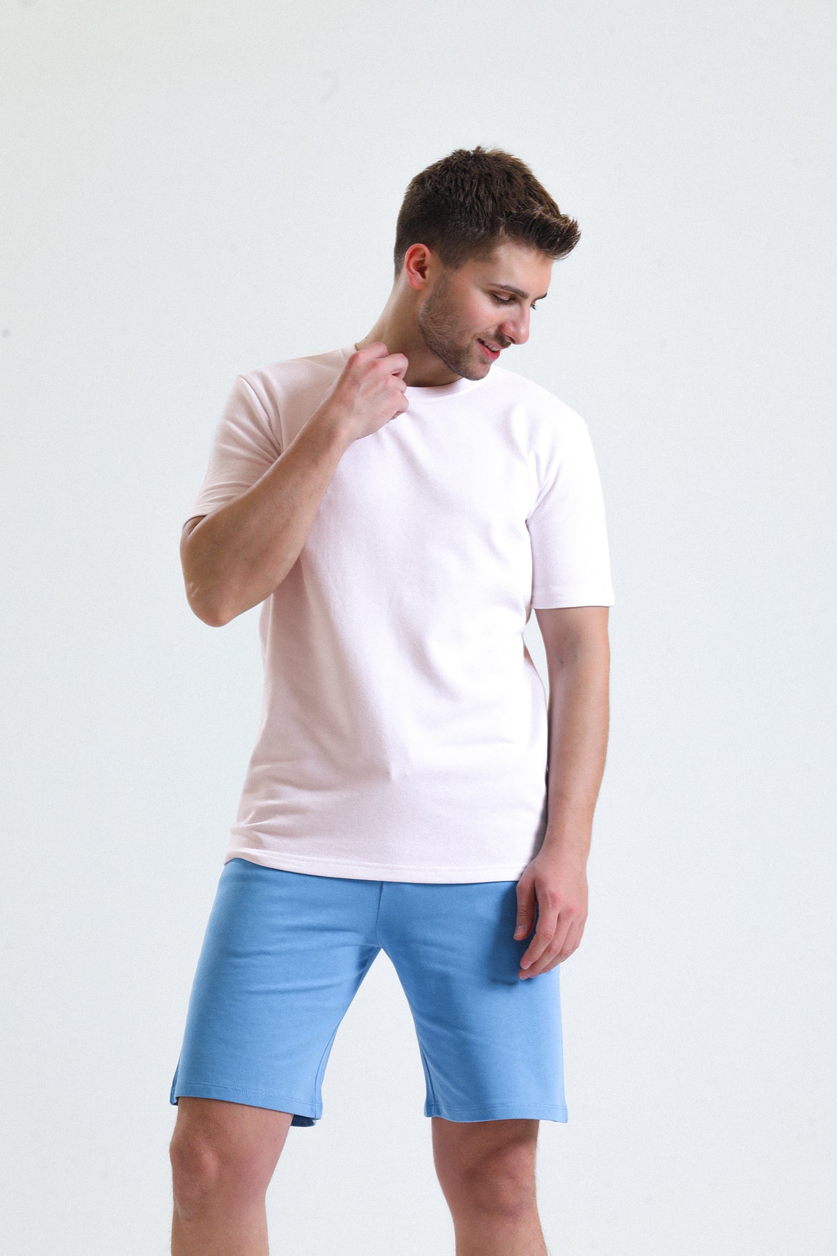 Pembe Bisiklet Yaka Kısa Kollu 2 İplik Tişört