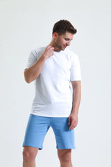 Beyaz Bisiklet Yaka Kısa Kollu 2 İplik Tişört