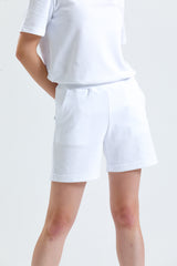Beyaz Paça Detaylı Cepli Yüksek Bel Kısa Sweat Şort