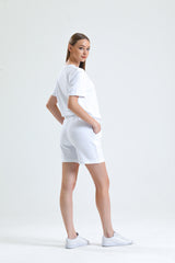 Beyaz Paça Detaylı Cepli Yüksek Bel Kısa Sweat Şort