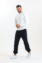 Ekru Parçalı Kaşkorse Detaylı Pamuklu Bisiklet Yaka Sweatshirt