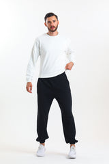 Siyah Yüksek Bel Lastikli Pamuklu Jogger Eşofman Altı