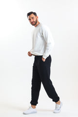 Siyah Yüksek Bel Lastikli Pamuklu Jogger Eşofman Altı