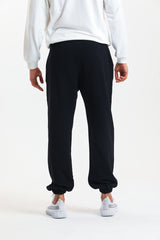 Siyah Yüksek Bel Lastikli Pamuklu Jogger Eşofman Altı