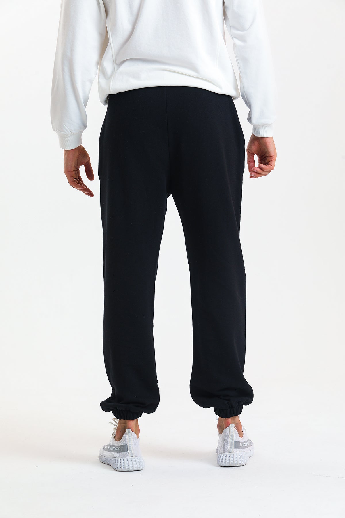 Siyah Yüksek Bel Lastikli Pamuklu Jogger Eşofman Altı