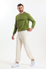 Ekru Yüksek Bel Lastikli Pamuklu Jogger Eşofman Altı