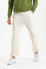 Ekru Yüksek Bel Lastikli Pamuklu Jogger Eşofman Altı