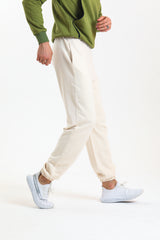Ekru Yüksek Bel Lastikli Pamuklu Jogger Eşofman Altı