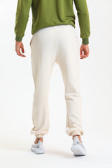 Ekru Yüksek Bel Lastikli Pamuklu Jogger Eşofman Altı