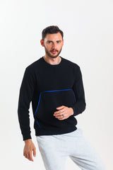 Siyah Kanguru Cepli Pamuklu Sweatshirt