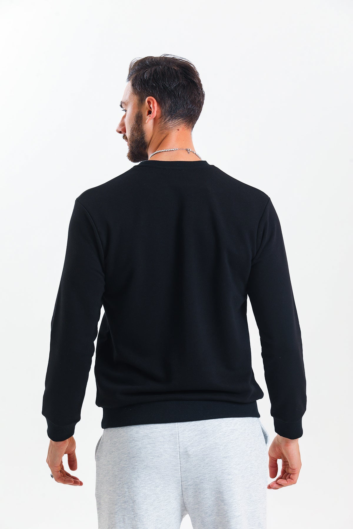 Siyah Kanguru Cepli Pamuklu Sweatshirt