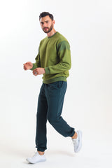 Petrol Yüksek Bel Lastikli Pamuklu Jogger Eşofman Altı