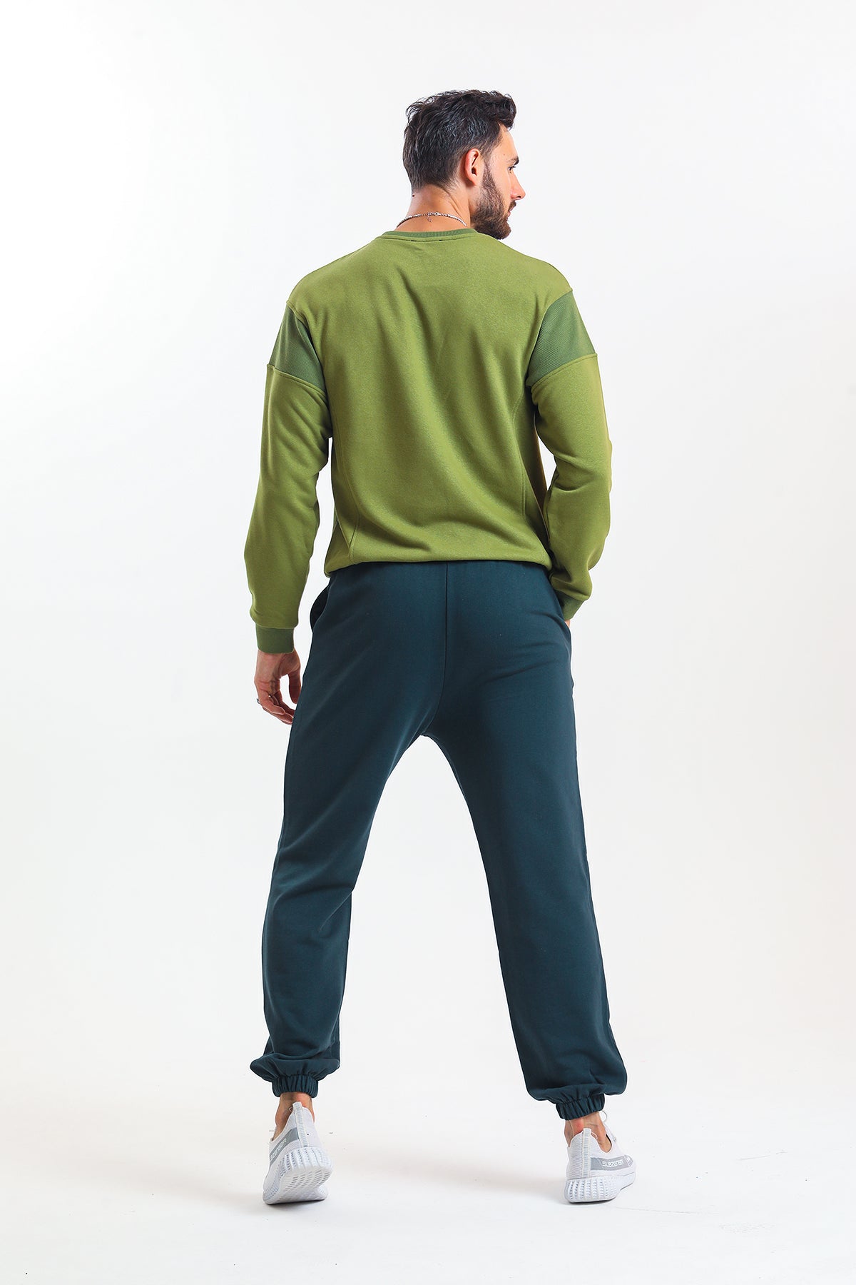 Petrol Yüksek Bel Lastikli Pamuklu Jogger Eşofman Altı