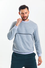 Gri Melanj Kanguru Cepli Pamuklu Sweatshirt