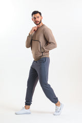 Kahverengi Kanguru Cepli Pamuklu Sweatshirt