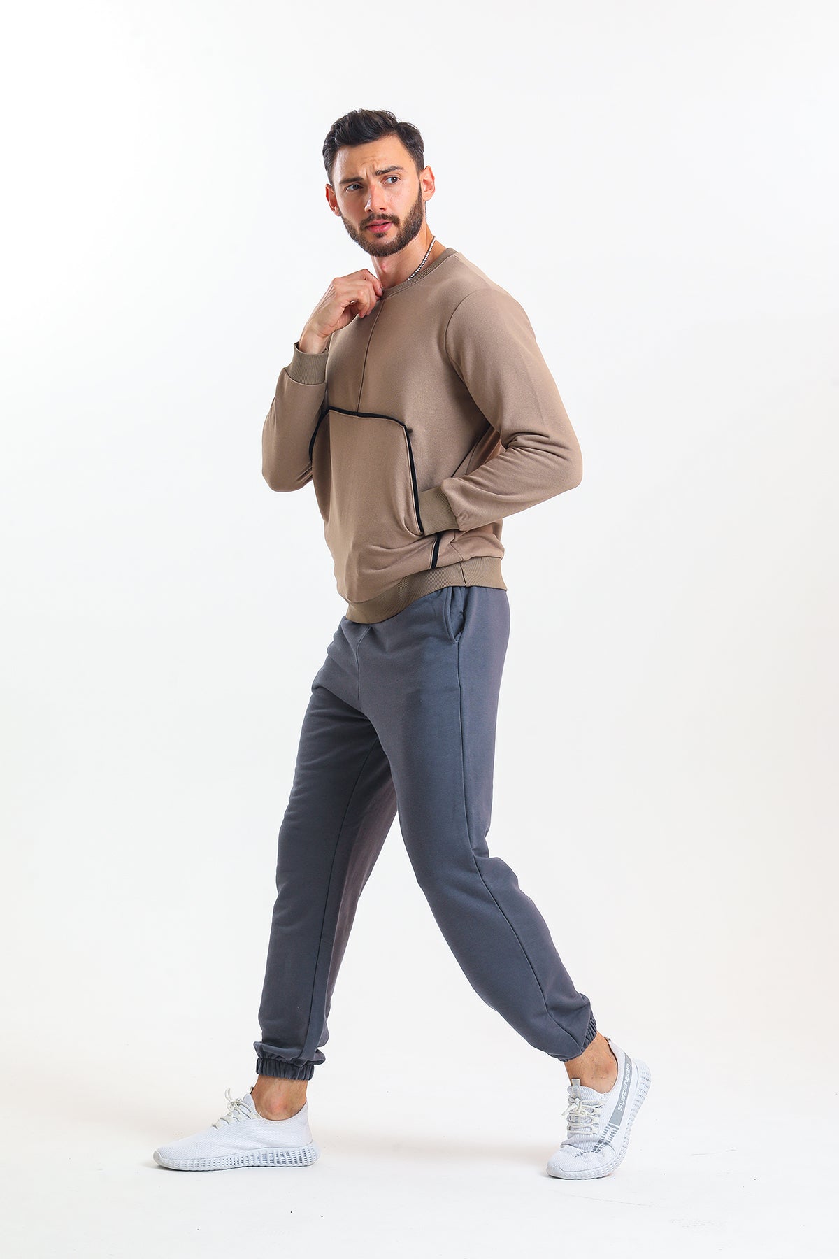 Kahverengi Kanguru Cepli Pamuklu Sweatshirt