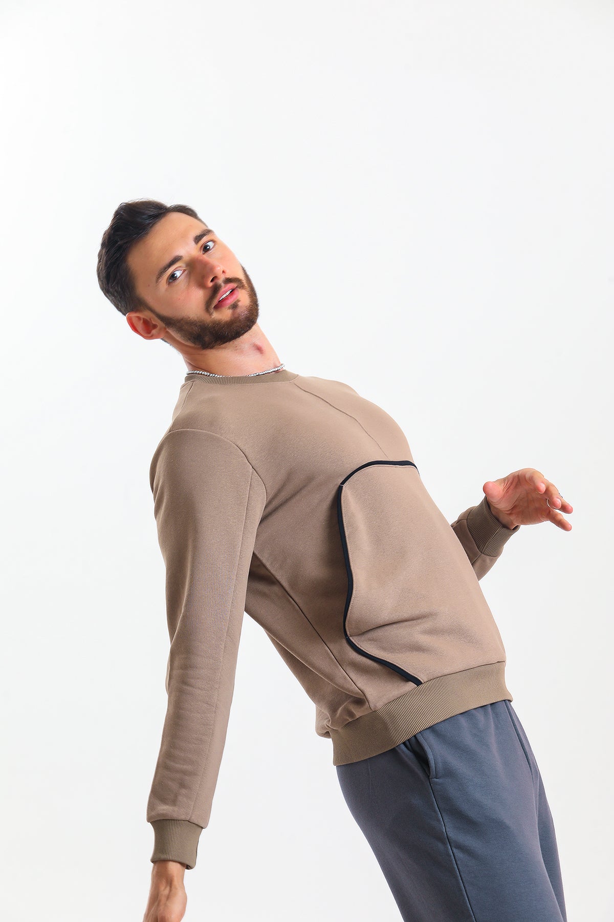 Kahverengi Kanguru Cepli Pamuklu Sweatshirt