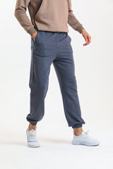 Antrasit Yüksek Bel Lastikli Pamuklu Jogger Eşofman Altı