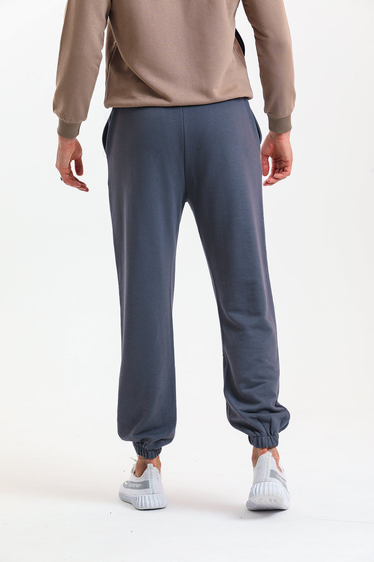 Antrasit Yüksek Bel Lastikli Pamuklu Jogger Eşofman Altı