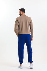 Saks Mavisi Yüksek Bel Lastikli Pamuklu Jogger Eşofman Altı