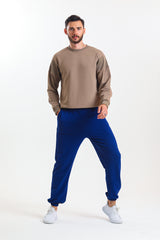 Saks Mavisi Yüksek Bel Lastikli Pamuklu Jogger Eşofman Altı