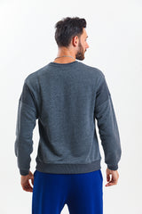 Antrasit Melanj Parçalı Kaşkorse Detaylı Pamuklu Bisiklet Yaka Sweatshirt