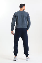 Lacivert Yüksek Bel Lastikli Pamuklu Jogger Eşofman Altı