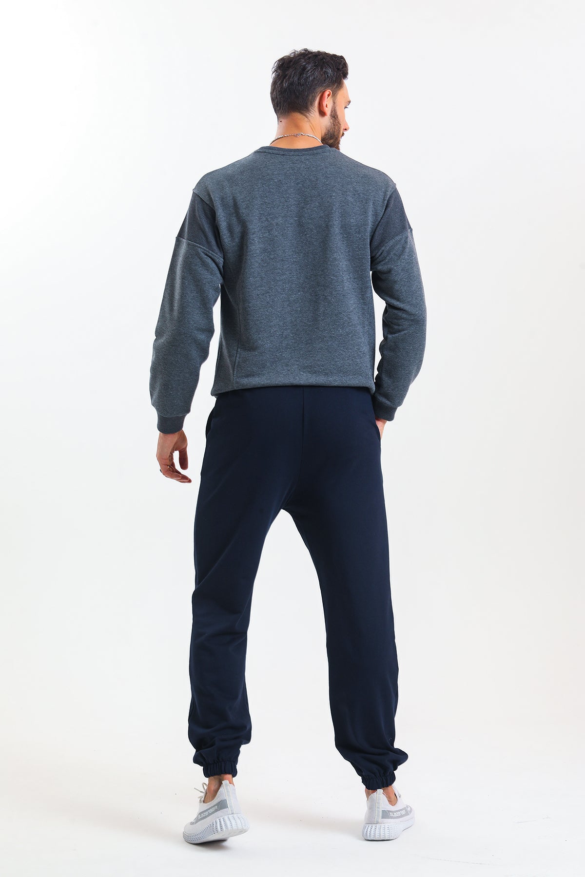 Lacivert Yüksek Bel Lastikli Pamuklu Jogger Eşofman Altı