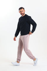 Bej Yüksek Bel Lastikli Pamuklu Jogger Eşofman Altı