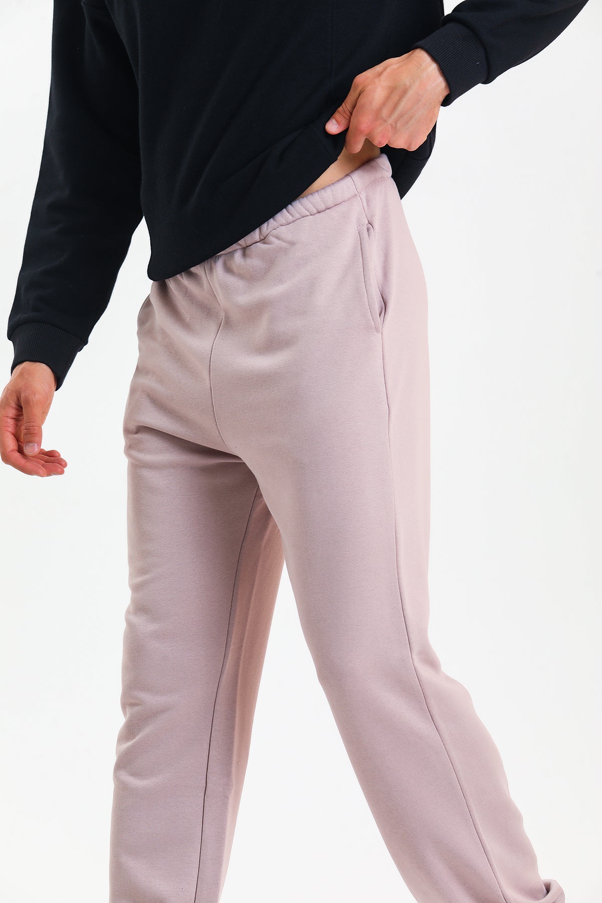 Bej Yüksek Bel Lastikli Pamuklu Jogger Eşofman Altı