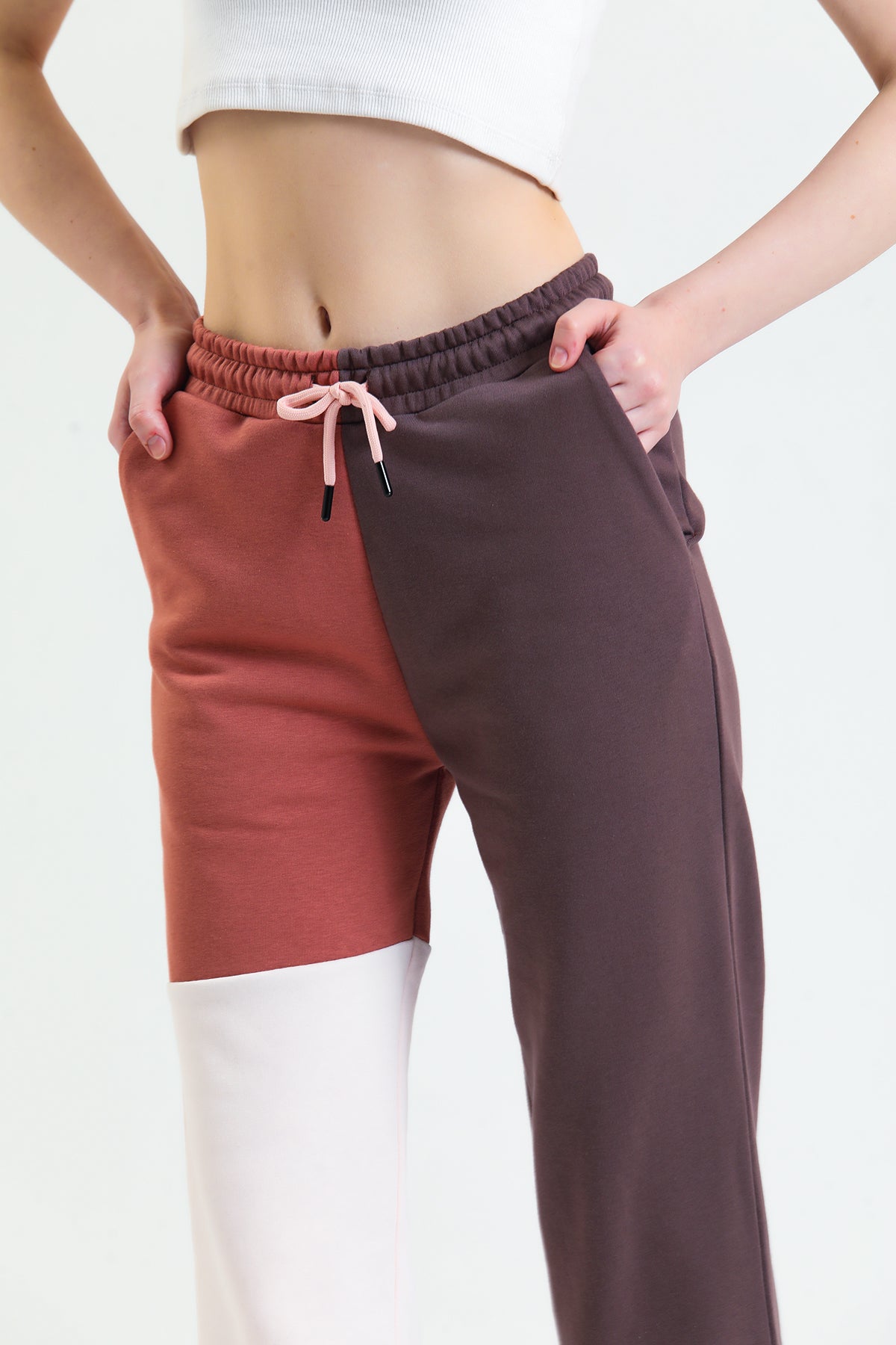 Kahverengi Parçalı Lastikli Jogger Eşofman Altı