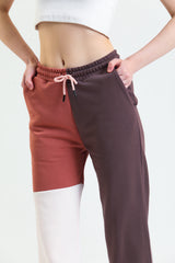 Kahverengi Parçalı Lastikli Jogger Eşofman Altı