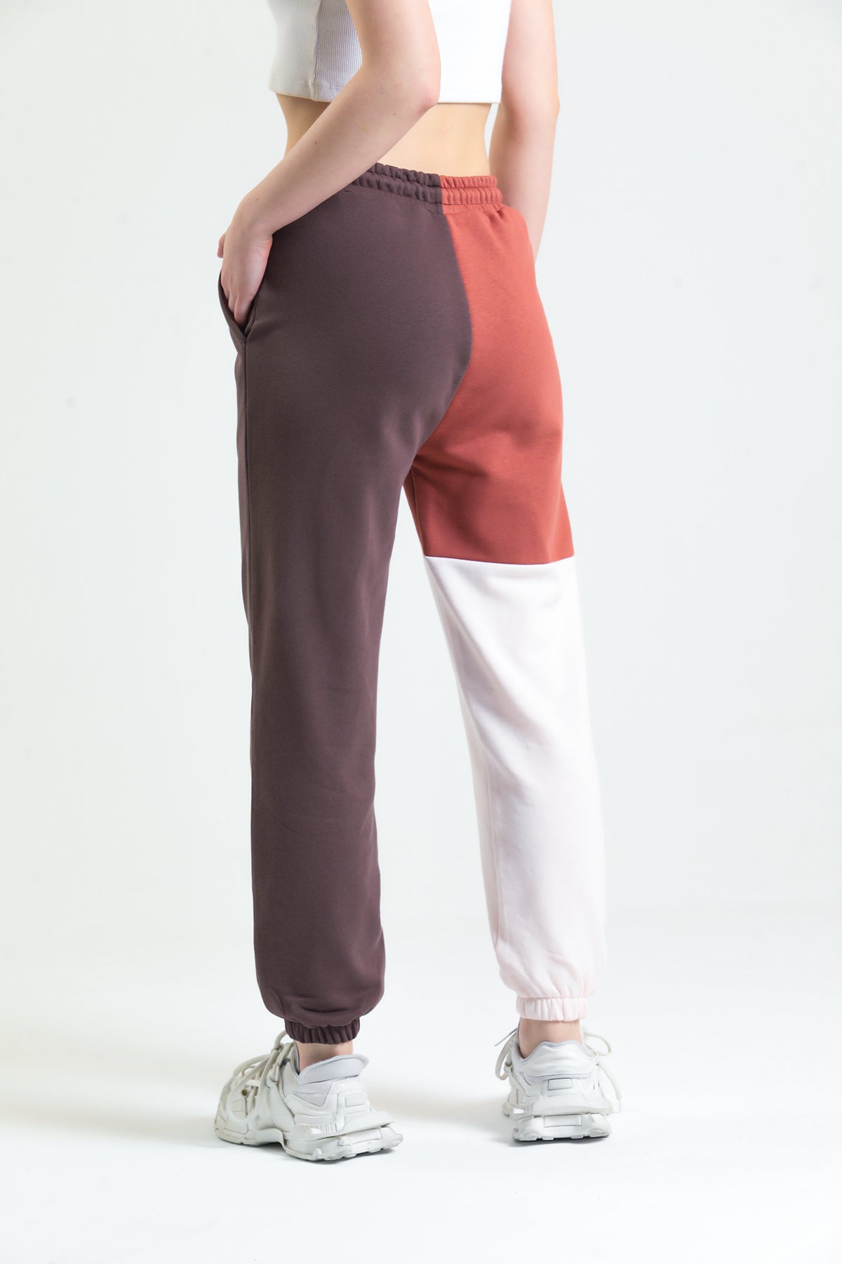 Kahverengi Parçalı Lastikli Jogger Eşofman Altı