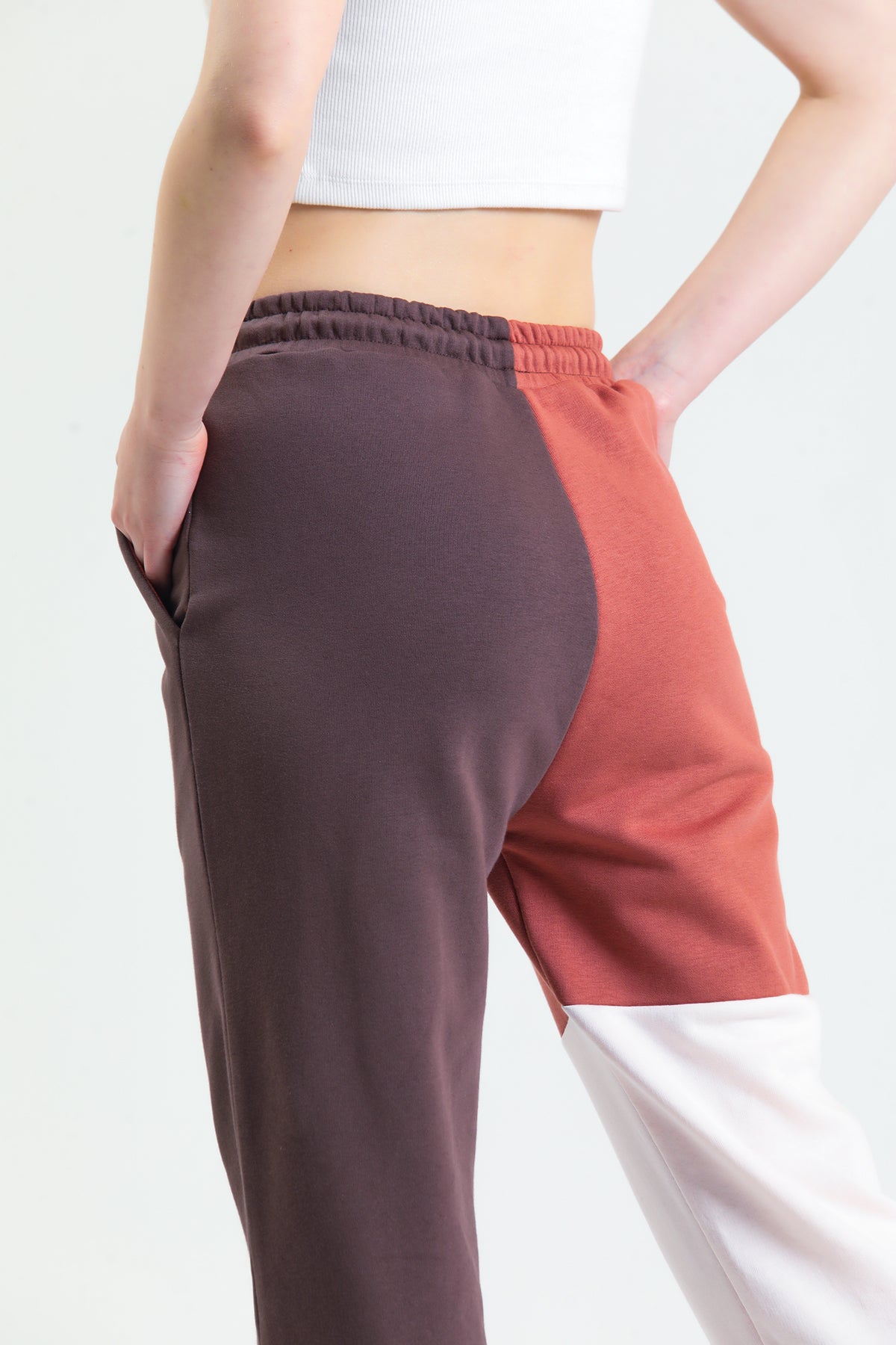 Kahverengi Parçalı Lastikli Jogger Eşofman Altı