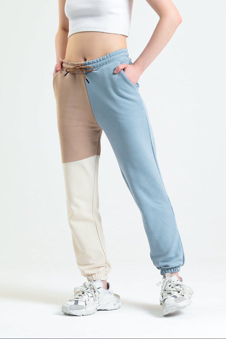 Gök Mavisi Parçalı Lastikli Jogger Eşofman Altı