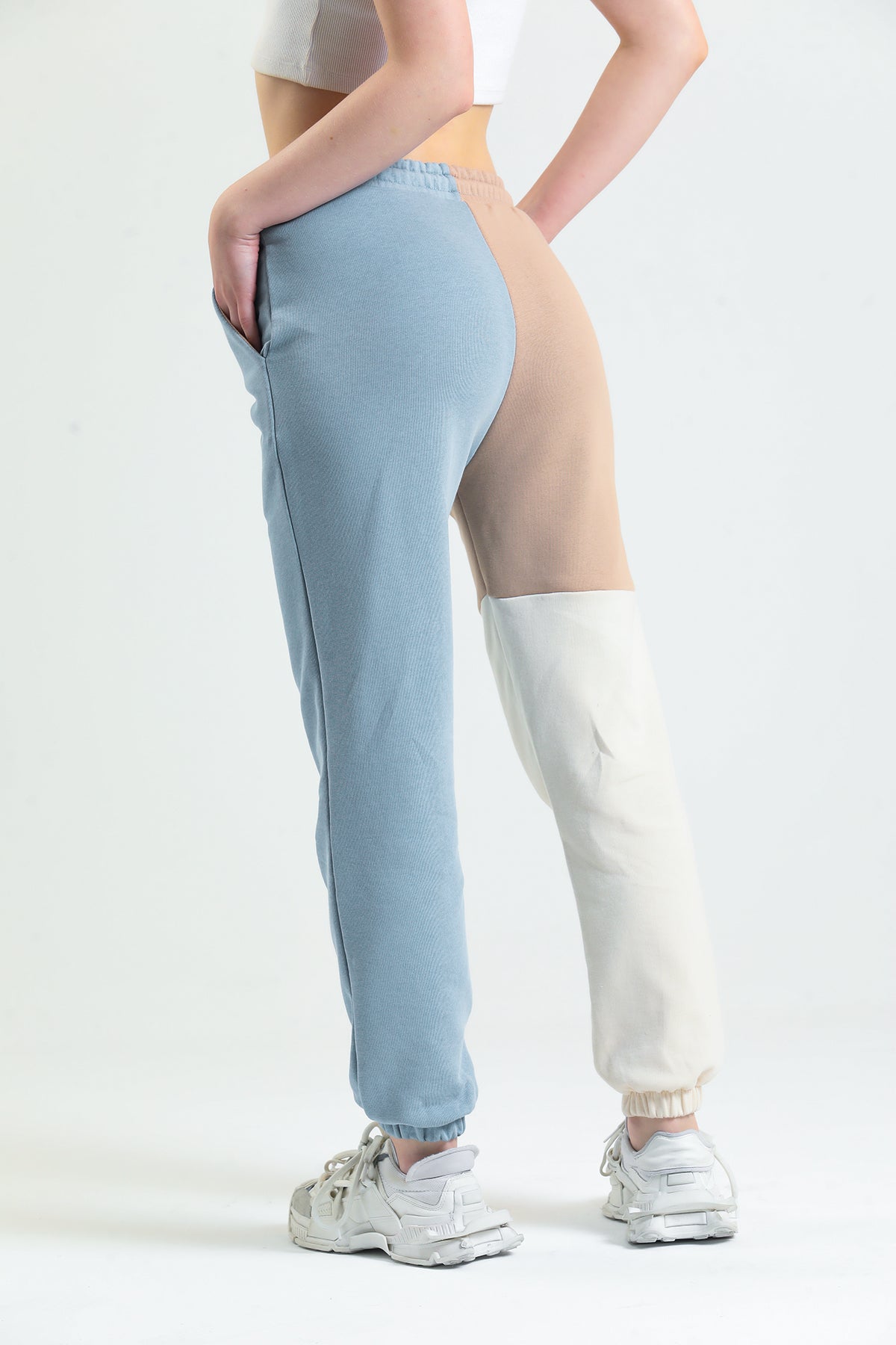 Gök Mavisi Parçalı Lastikli Jogger Eşofman Altı