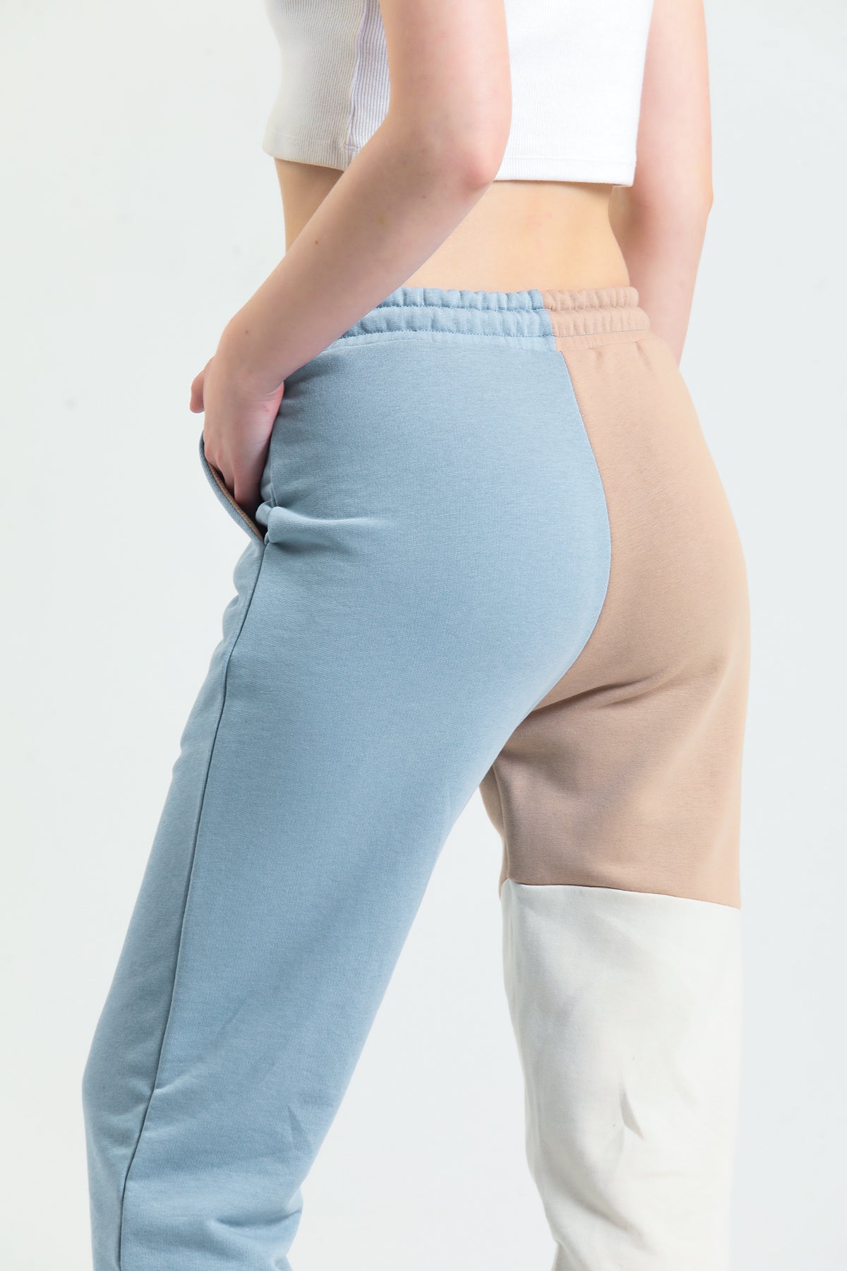 Gök Mavisi Parçalı Lastikli Jogger Eşofman Altı