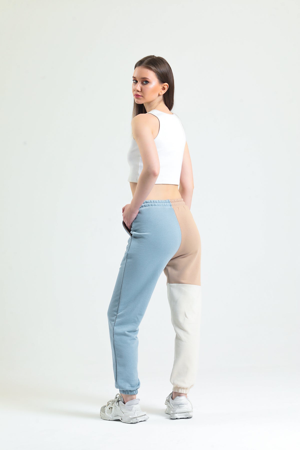 Gök Mavisi Parçalı Lastikli Jogger Eşofman Altı